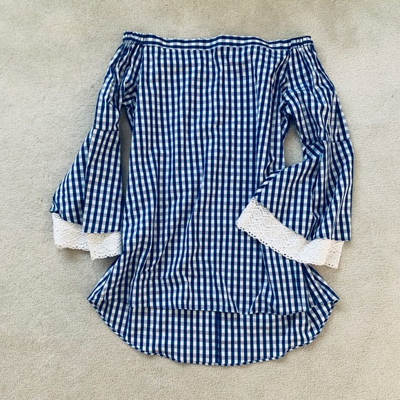 Mishca Tops - Mischa Gingham Over-the-shoulder Blouse